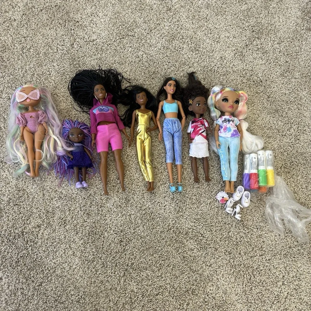 Bundle Of 7 Dolls Barbie, Rainbow High, Dark Skin Colored African Multicultural